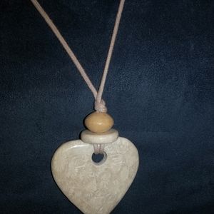 Stone Heart with stone and wood beads Necklace